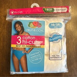 New Fruit of the Loom Underwear 3 Cotton Hi-Cuts 3X White Breathable Comfy